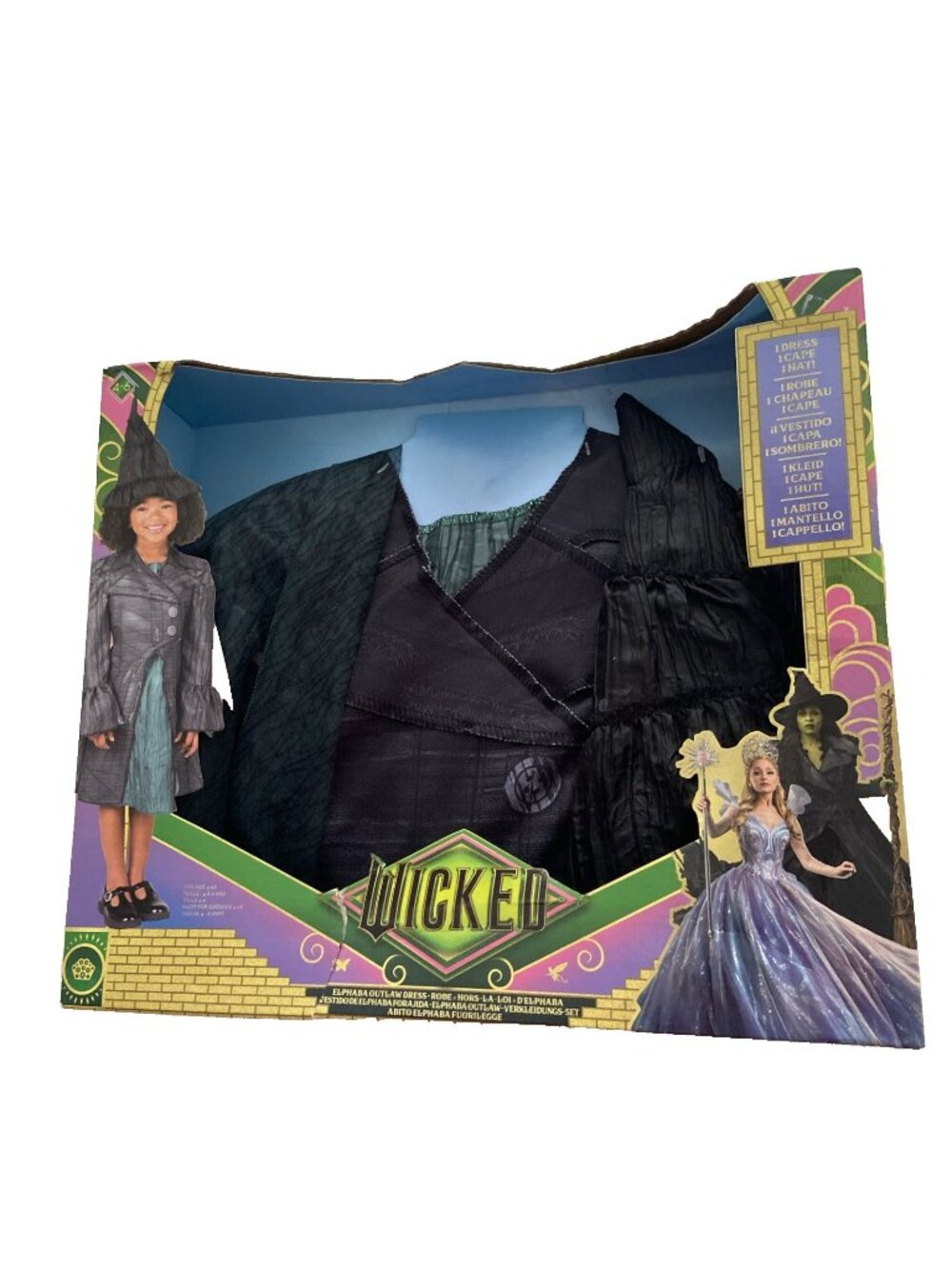 Wicked  Elphaba Outlaw Dress Cape Dress Up Set W/ Hat Sz 4-6 Costume halloween
